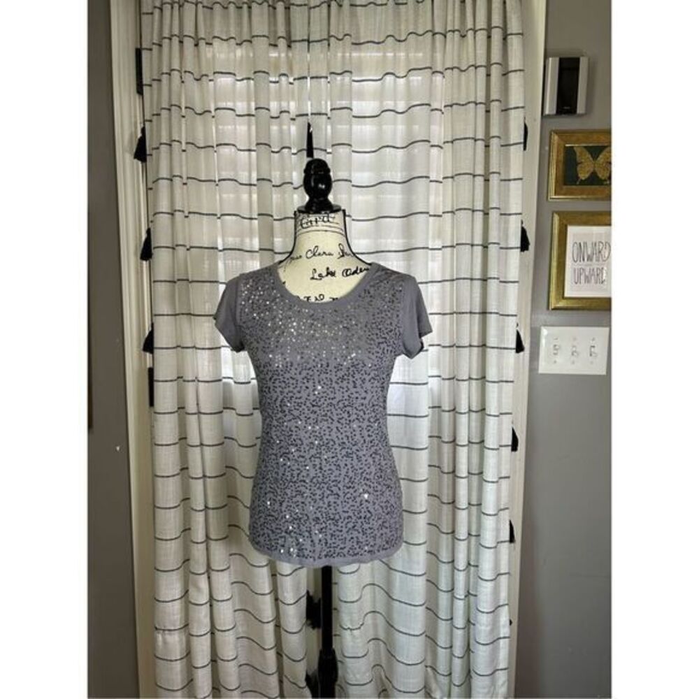 Tribal Gray Sequin Top Size Small